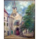 altes Gem&auml;lde &Ouml;L / Malkarton  - Dorfkirche *